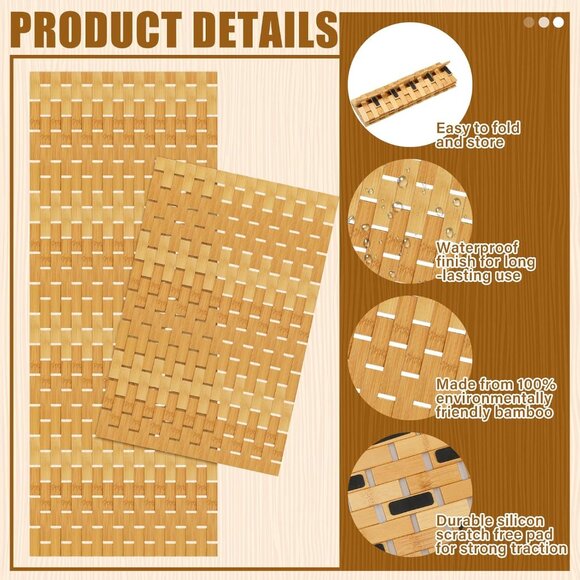2 Pcs Bathroom Bamboo Bathmat Set 16 x 48 Inch and 16 x 24 Inch - Picture 2 of 4